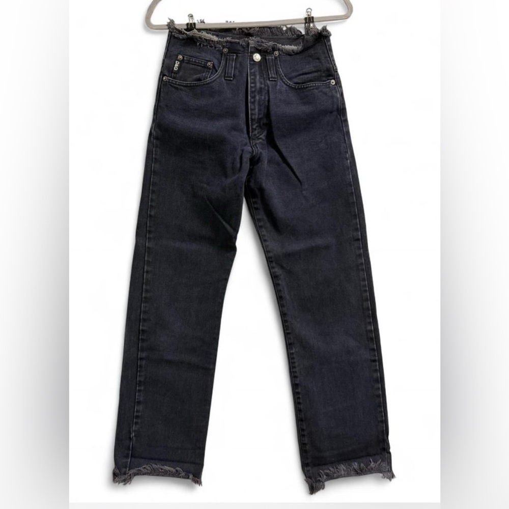 D&G Women's Black Straight-Leg Jeans with Distressed Waist and Hem